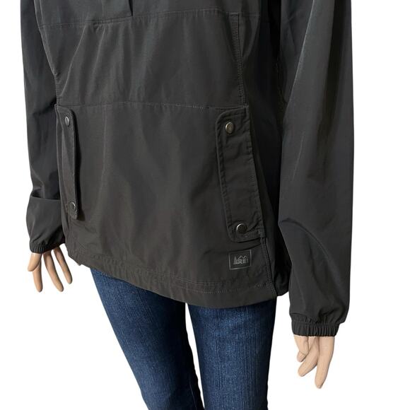 REI Womens Hooded Pullover Jacket Windbreaker Medium Gray Lightweight Half Zip - Picture 2 of 11